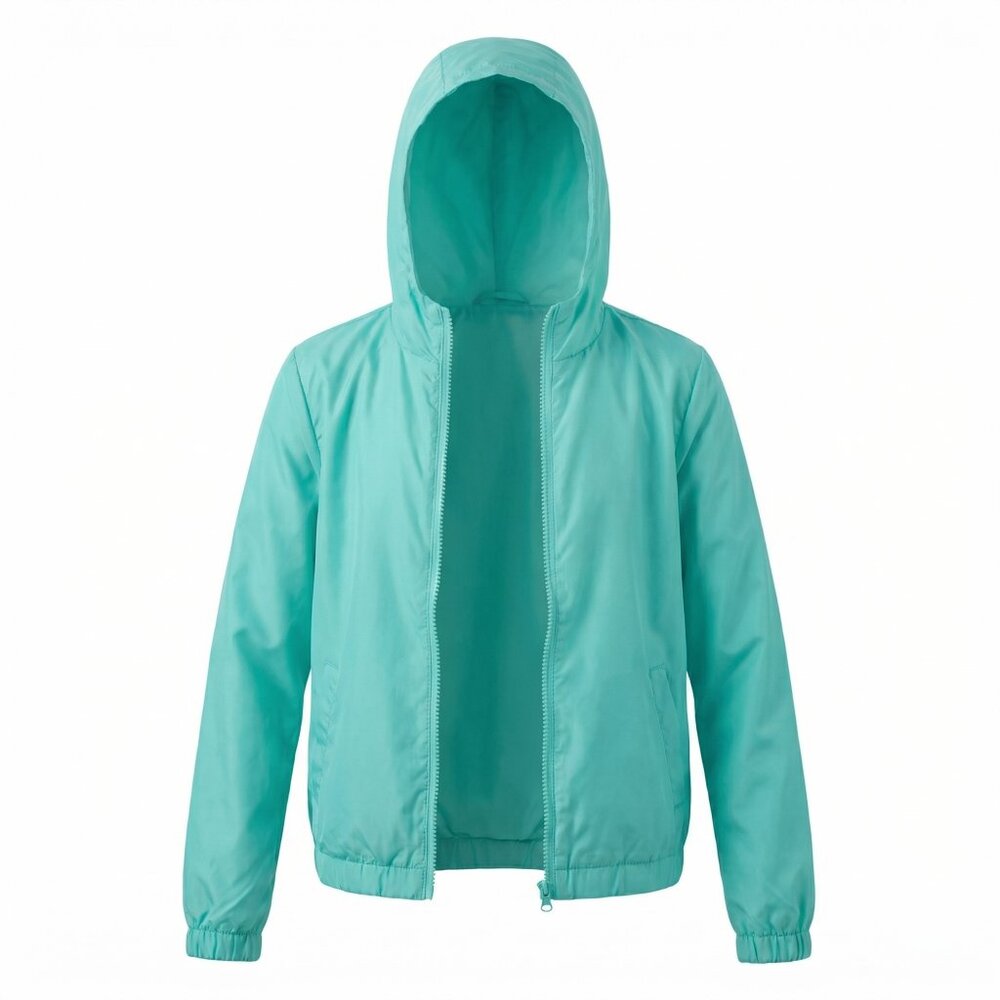 Justice Girls Size L 10 Aqua Blue Zip-Up Hoodie Jacket Elastic Bottom/Cuffs